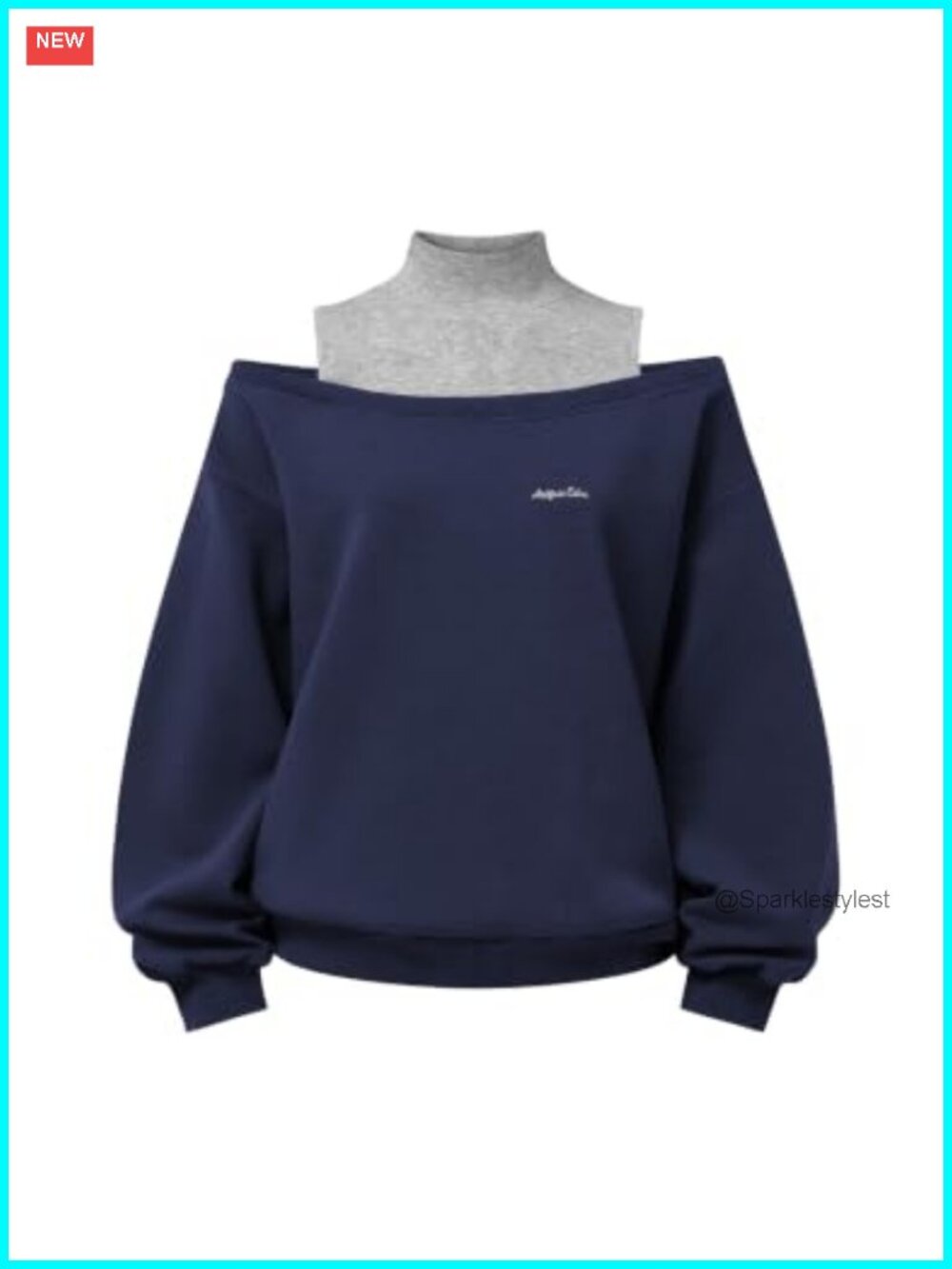 Boxy Off Shoulder Mock Neck Color Block Sweatshirt